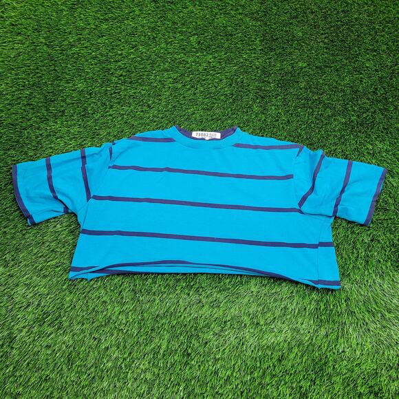 Vintage 90s MOD Striped Crop-Top Shirt Womens 2XL 24x13 USA - Picture 1 of 10